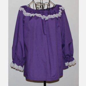 Oversize Purple Peasant Top XXL Ivory Lace Pullover Ruffled Shirt Blouse Tunic